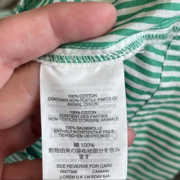 J Crew Button Front Ruffle Top Striped Green White - Picture 4 of 4